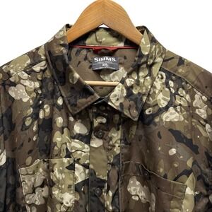 Simms Men's 3XL Veil Camo Camouflage Green Performance Fishing Outdoor L/S Shirt